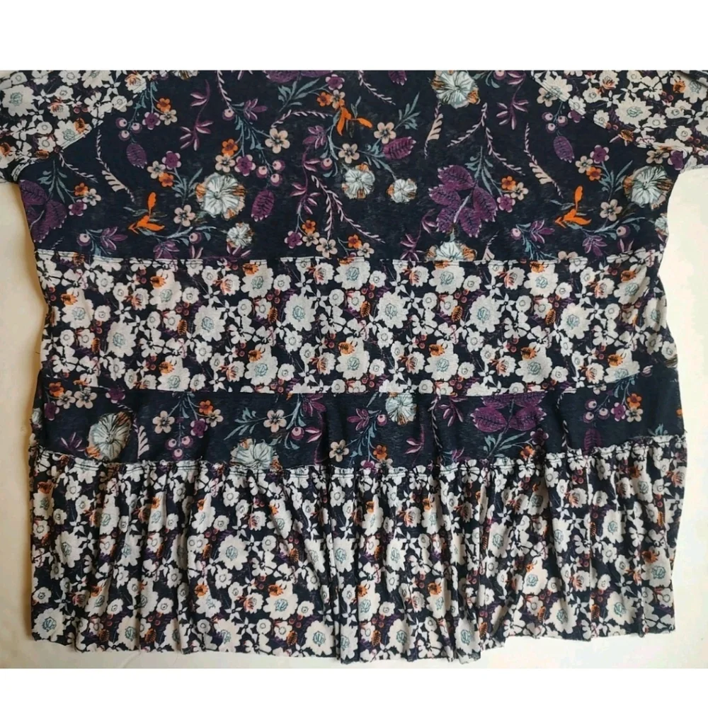 Free People Isabelle Floral Tunic Top Oversized White Blue Purple Blouse S - Picture 13 of 16